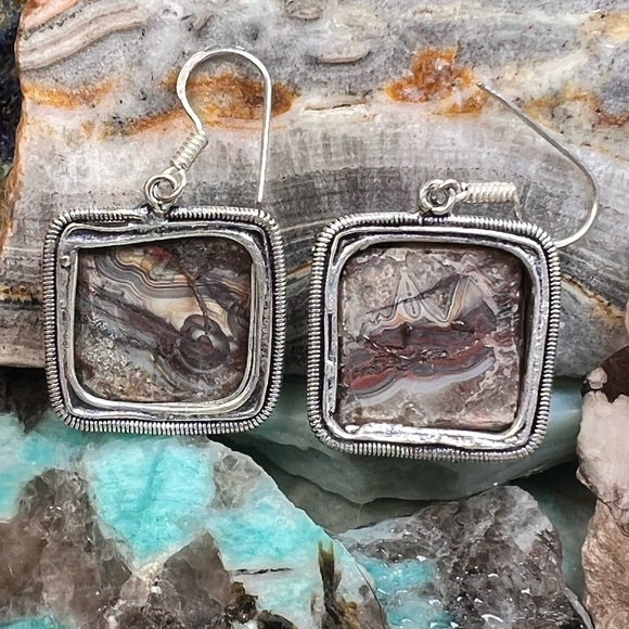 Genuine stick agate earrings (Z-6) - Picture 5 of 8